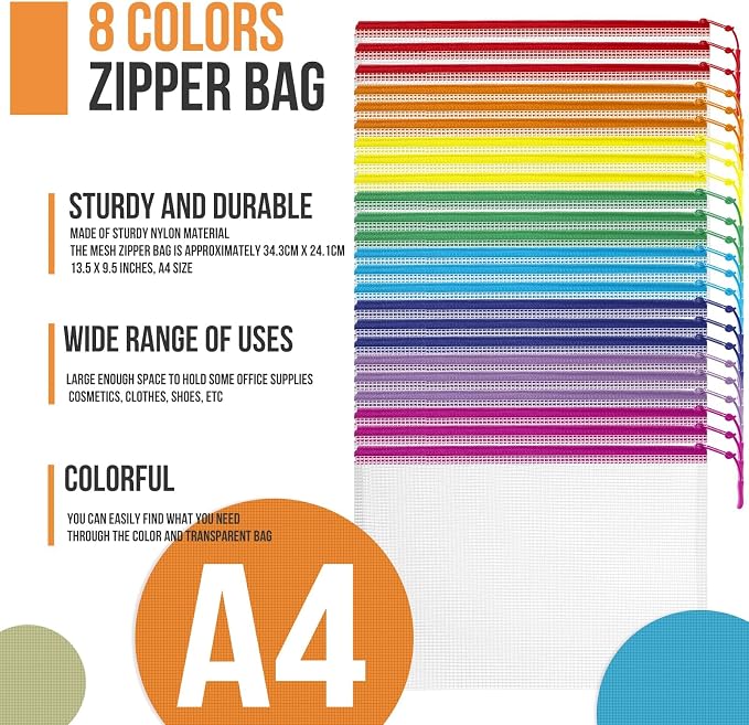 YOPCDJ 24pcs Mesh Zipper Pouch Bags Puzzle Storage Bags, A4 13x9 Inches Large Reusable Zipper Pouches for Classroom Organizing Board Game Home Organization - Image 7