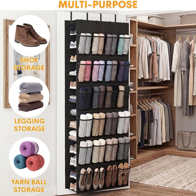 40-50 Pairs Over the Door Shoe Organizer, Large Double-Sided Pockets Hanging Shoe Rack, Space-Saving Closet Door Organizer Fits Boots,Sneakers or Larger Shoes,Shoe Storage for Bedroom, Closet,Entryway - Image 7