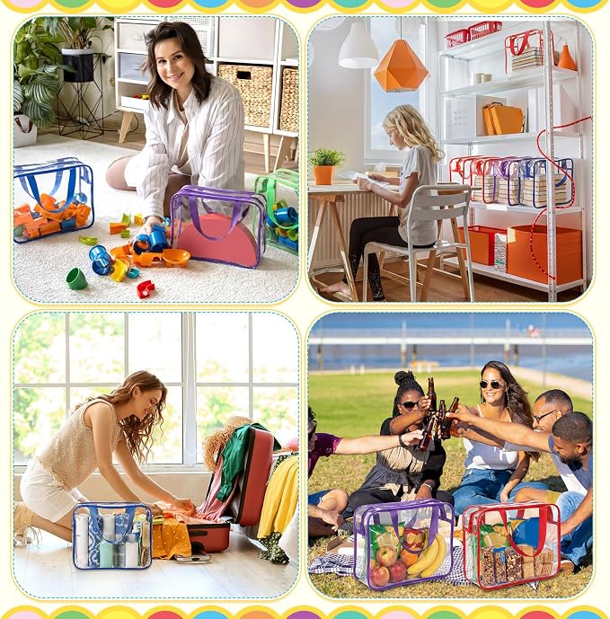 Shinylin 12 Packs Large Toy Storage Bags with Labels Clear PVC Toy Organizer with Zipper Colorful Classroom Storage Reusable Waterproof Organizer for Playroom School Blocks Game (Fresh Color) - Image 6
