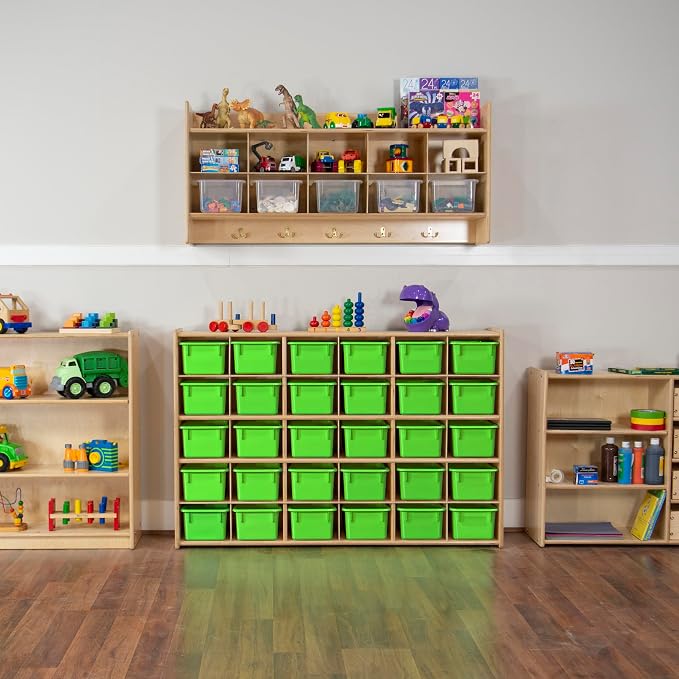 Wood Designs Cubby Storage Bin, Heavy Duty Plastic Containers for Kids Lime Green Cubby Tray Set of 30 - Image 6