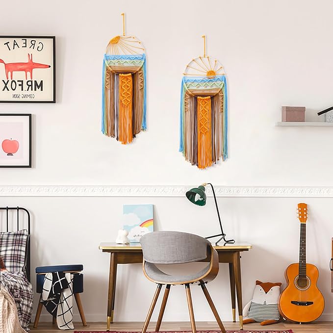 Artilady 2 Pack Macrame Hanging Tapestry Sun Wall Decor, Boho Dream Catcher | Large Tapestry, Handmade Woven, Farmhouse Rustic, Colorful Sun Wall Art Set, Bedroom Living Room Entryway Home Decor - Image 7