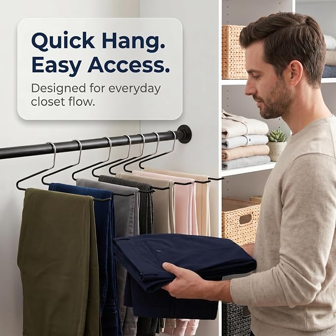 Pants Hangers 40 Pack Open-Ended Metal Pants Hangers Space Saving | Jeans Hangers with slim profile, metal pants hangers with non-slip coating, easy access for slacks, jeans, and trousers - Image 8