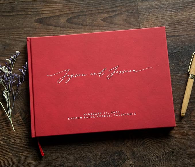 Personalized Guestbook in Red - Premium Custom Modern Guest Book for Wedding Reception, Birthday Party or Events w/Bookmark Blank Pages for Signing 11.5 x 8.5 inches - Image 7