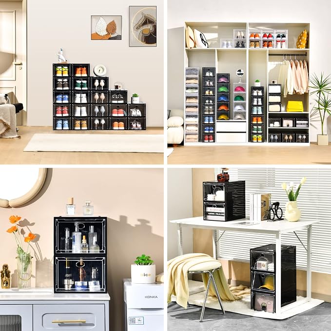 12 Pack Shoe Storage, Stackable Shoe Organizer, Clear Shoe Boxes for Closet | Plastic Shoe Containers with Magnetic Door, Sturdy Sneaker Storage Organizer, Shoe Cabinet Fit up to US Size 12 - Image 7