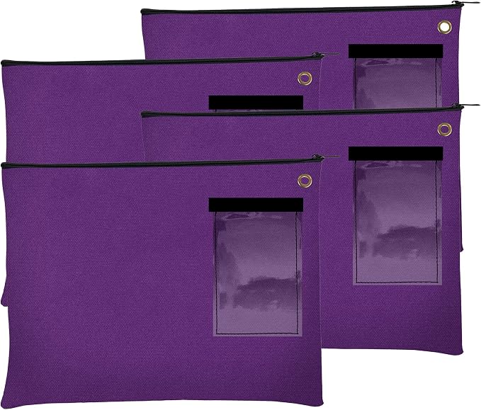 BankSupplies Canvas Zipper Bags | 14W x 11H | Set of 4 | Large Storage Bags | Grommet for Zip Tie & Padlock | 5W x 3H Framed Cardholder | Zipper Closure | Bank Bags by BankSupplies