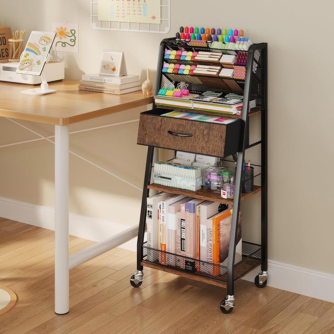 3 Tier Rolling Cart - Metal Utility Cart with Storage Drawer and Wheels, Versatile Art & Craft Organizer for Home, Office, or Studio - Ideal for Storing Brushes, Paints, and Supplies - Image 8