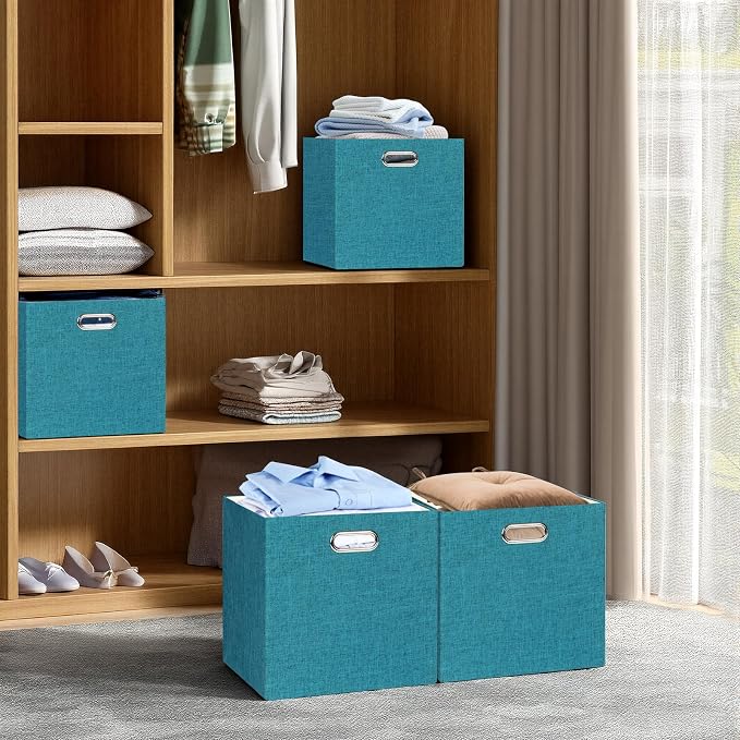 Posprica Collapsible Storage Bins,13×13 Foldable Storage Cube Boxes Fabric Drawer Fabric Storage Bins Vinyl Record Cubby Cubes with Handles for Bookcase, Closet, Shelf, Cabinet, 4 Pack - Image 7