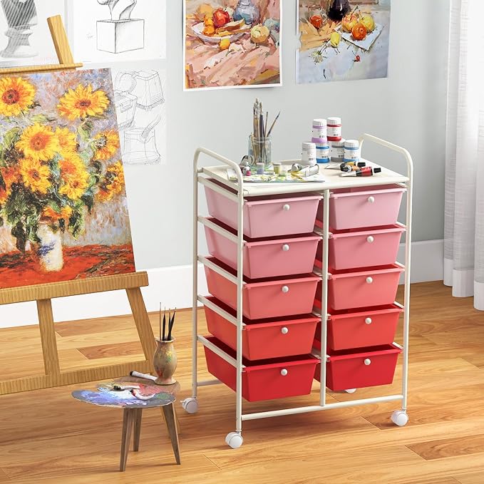 RELAX4LIFE Rolling Storage Cart with 10 Drawers - Craft Storage Cart with Lockable Wheels,Utility Cart, Art Cart Organizer for Crafting Storage, Studio, Office, Home, School Rolling Drawer Cart - Image 9