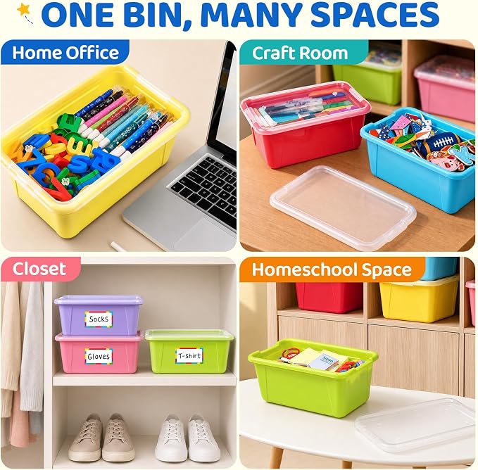GAMENOTE 6 Quart Storage Bins with Lids, Plastic Latching Box for Classroom & Kids Toy Storage,Stackable Shoe Box Size Containers for STEM Morning Tubs, Crafts & Blocks (6, Macaron) - Image 9