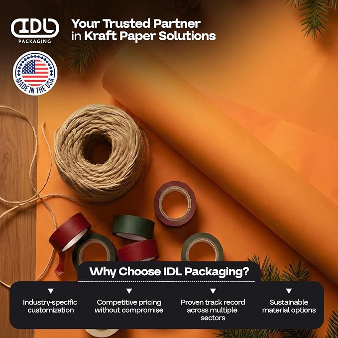 24" x 1200" (100 ft) Orange Kraft Paper Roll, Pack of 2 - USA-Made Quality Craft Paper for Gift Wrapping, Kids' Arts & Crafts, School Projects - 100% Recycled, 50 lb Natural Material by IDL Packaging - Image 5