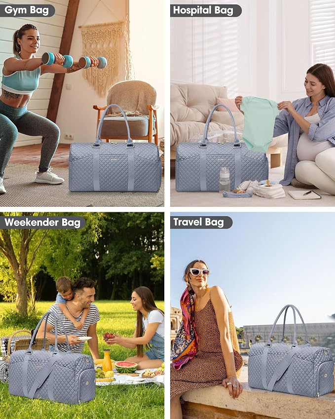 Women Weekender Travel Duffle Bag: Travel Duffel Overnight Bags with Shoe Compartment Large Carry on Tote with Toiletry Bag Weekend Traveling Yoga Gym Hospital Bag for Women with Wet Pocket Grey - Image 8