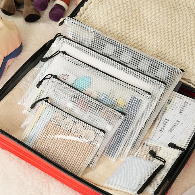 EOOUT 56pcs Mesh Zipper Pouch Bags, 8 Sizes Black Plastic Waterproof Clear Pouches for Organization, Zipper Pouches for School Office Home Supplies Board Game Storage - Image 7
