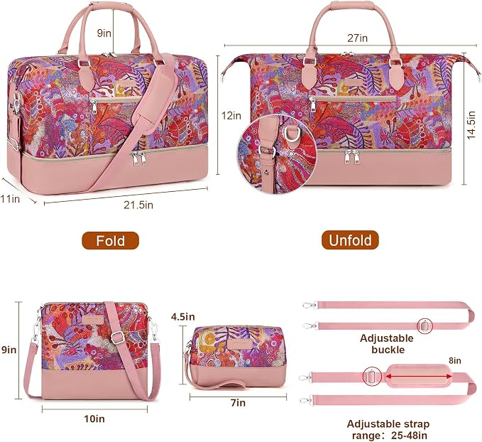 ITIEZY Weekender Bag for Women 21.5" Travel Duffel Large Carry On Bag 3PCS | Nylon Duffel Bag with Waterproof Shoe Compartment, Crossbody Bag and Toiletry Bag, Travel Weekend Hospital Overnight Gym Bag - Image 7