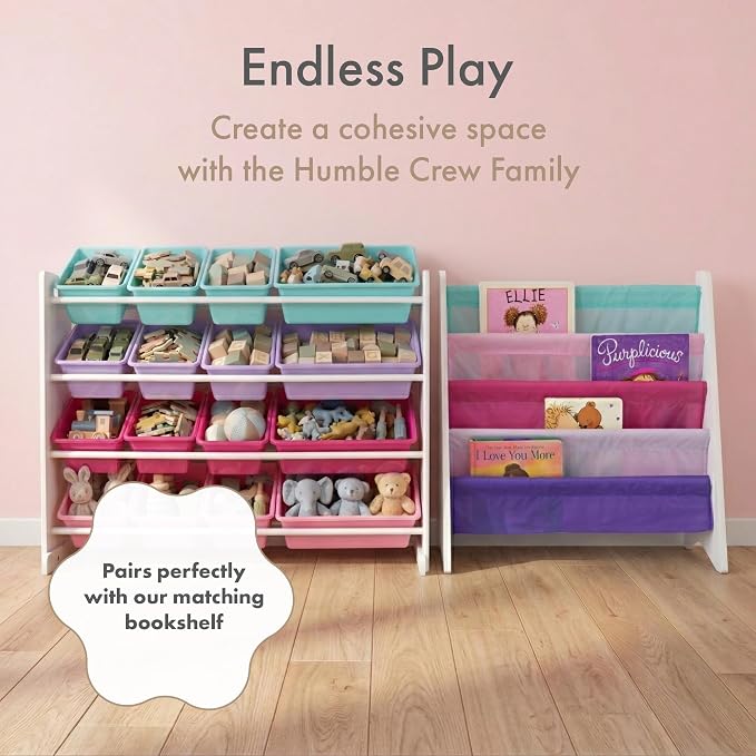 Humble Crew Kids Toy Organizer with 16 Bins, 4 Tier Storage for Playroom | Sturdy wood and steel toddler shelf, removable BPA-free containers, wall anchor anti-tip safety kit for bedroom or classroom - Image 8