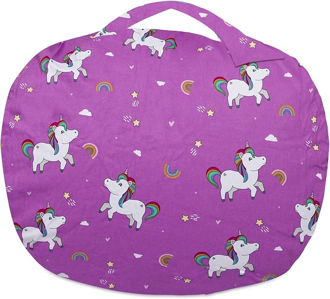Posh Creations Kids Stuffed Animal Storage Bean Bag Chair Cover - Childrens Toy Organizer, Large-38in, Canvas Unicorn and Rainbows on Purple - Image 6