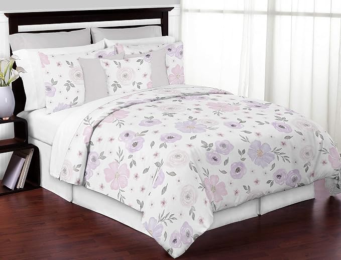 Sweet Jojo Designs Lavender Purple, Pink, Grey and White Organizer Storage Bins for Watercolor Floral Collection - Set of 2 - Rose Flower - Image 7