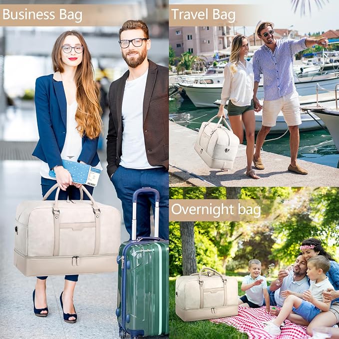 4-in-1 Waterproof Faux Leather Overnight Travel Bag for Women Men | Hospital Gym Weekender Bag Carry On Personal Item Travel Duffel Bags with Shoe Compartment Toiletry Bag Fit 21" Laptop - Image 7