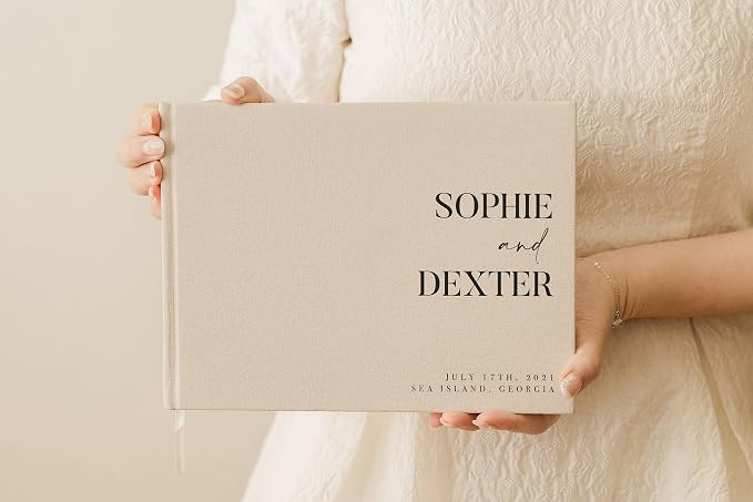Personalized Linen Guest Book (Design 8) - 9 x 7.5 Hardcover Custom Wedding Guestbook Bride Groom Name Date Location Venue, Reception Ceremony Engagement Party Keepsake Signing Book w/ 120 Blank Pages - Image 7