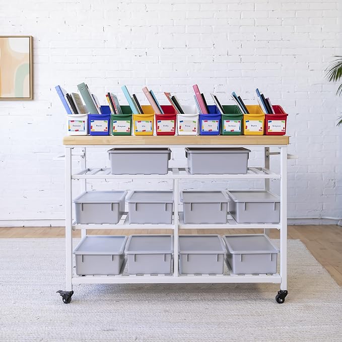 ECR4Kids Linking Plastic Storage Book Bin, Multipurpose Organization, Assorted, 10-Piece | Durable plastic with built-in handles, interlocking, nestable, ideal for books, magazines, and files in a classroom or office - Image 10