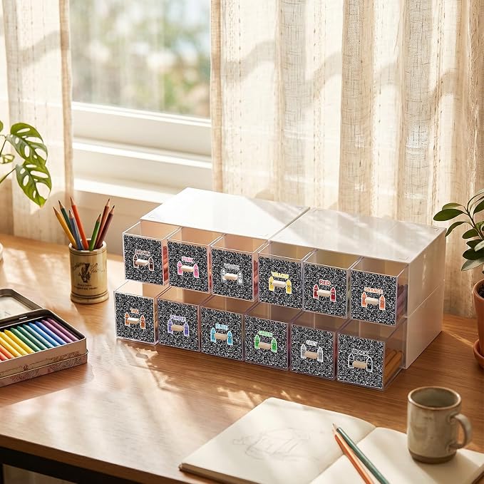 12 Pcs/ 4 Pack Plastic Crayon Organizer for Classroom Back to School | Crayon Storage Boxes Drawer for Marker Pen Art Craft Supplies Crayons Container for Classroom Office Table with Color Label - Image 6