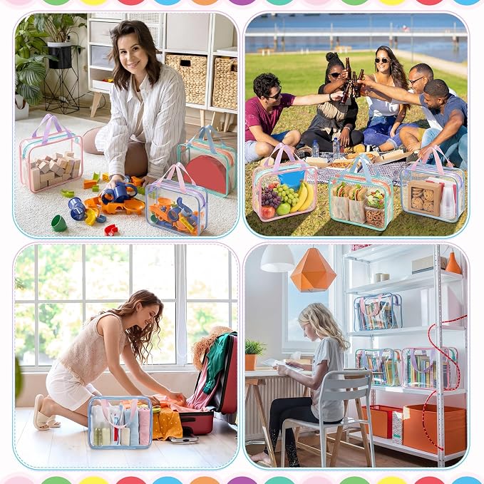 Shinylin 6 Packs Large Toy Storage Bags with Labels Clear PVC Toy Organizer with Zipper Colorful Classroom Storage Reusable Waterproof Organizer for Playroom School Blocks Game (Mix Pastel Color) - Image 6