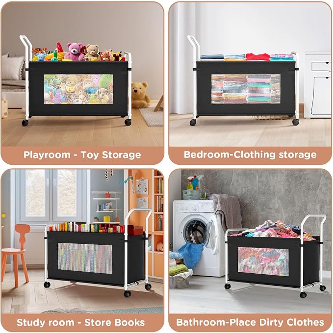 KEEGH Extra Large Toy Box for Kids, Heavy Duty Toy Storage Organizer, Black | 180 L Capacity, 360° Rotating Wheels, Durable Fabric, Toy Bin for Boys and Girls, Toy Chest for Living Room, Nursery, Bedroom - Image 8