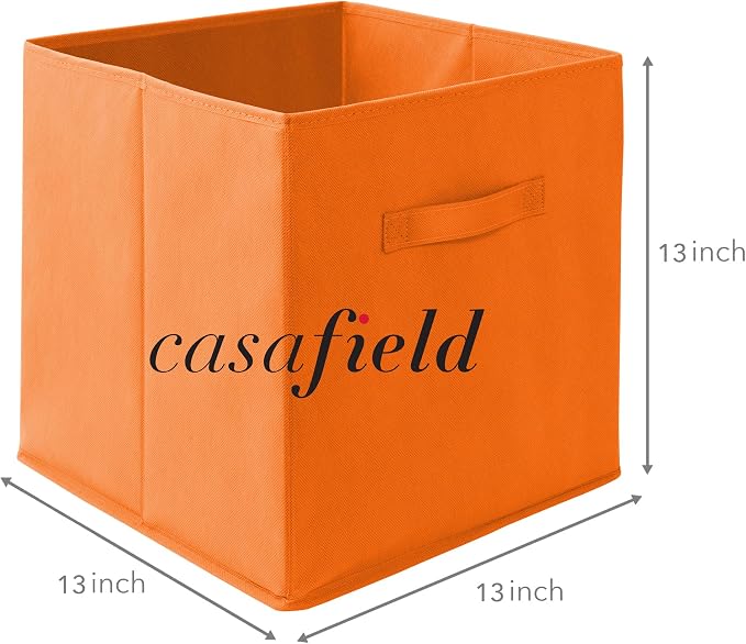Casafield Set of 12 Collapsible Fabric Cube Storage Bins, Orange - 13" Foldable Cloth Baskets for Shelves, Cubby Organizers & More - Image 7