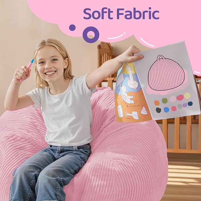 2.5FT Bean Bag Chair,Teardrop Bean Bags with Memory Foam Filled | Beanbag Chairs with Handle,Teardrop Bean Bag Sofa with Corduroy Machine Washable Cover for Living Room,Bedroom-Light Pink - Image 7