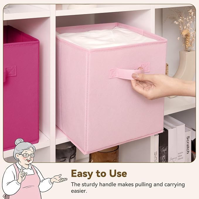 GRANNY SAYS 11 Inch Fabric Cube Storage Bins, Pink Gradient, 8-Pack | Collapsible Storage Cubes with Thickened Base Plate, Sturdy Handles, Decorative Baskets for Shelves, Closet - Image 7