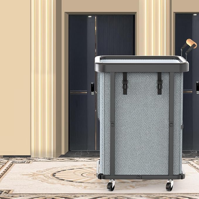 150L Laundry Basket with Wheels,Rolling Basket Hamper with Lid&Handle Gray | Laundry Organizer Storage Cart with Heavy Duty Sturdy Metal Frame for Home, Hotel, Laundry Room - Image 7
