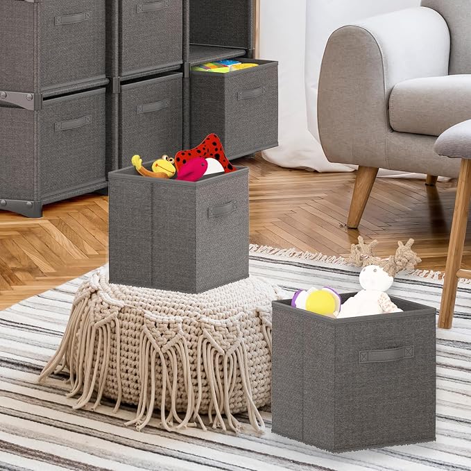 Nestl Cube Storage Bins, Foldable 12 Cube Storage Organizer Bins, Fabric Storage Cubes, Storage Basket with Handles, Grey Closet Storage Bins, 11-Inch Cube Storage Bins for Bedroom, Playroom and More - Image 6