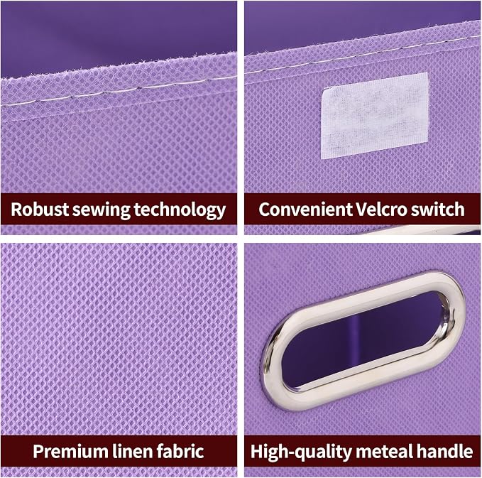 STOREONE Fabric Storage Cube Bins Foldable Organizer Container Collapsible Basket with Lids and Metal Handles, for Home, Bedroom, Closet 6 Pcs (multicolour-purple) - Image 7