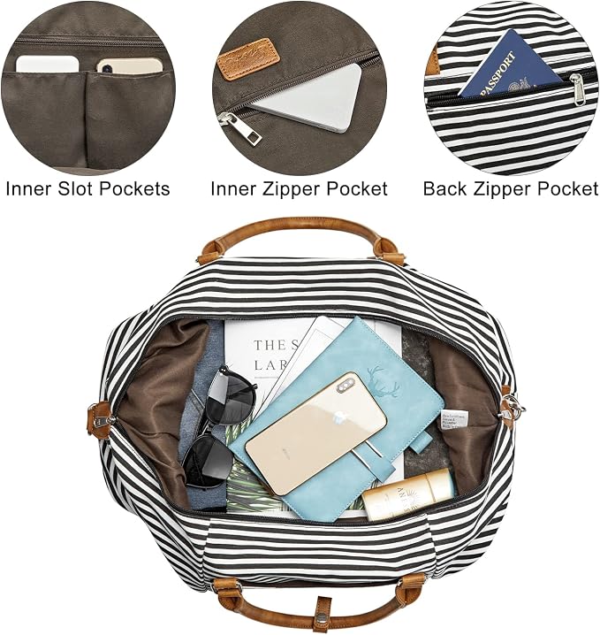 S-ZONE Weekender Bags for Women and Men Travel Duffel Bags with Shoe Compartment Overnight Carry on Duffle Tote Bag | Soft Canvas and Leather Trim, with Toiletries Bag,Carry-on Size,Trolley Sleeve,Adjustable Shoulder Strap,Shoe Compartment - Image 7