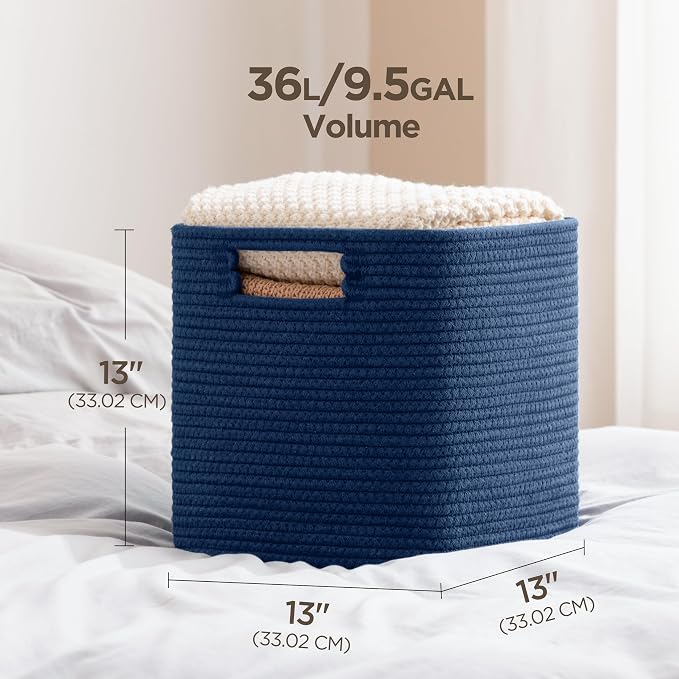 UBBCARE Set of 4 Storage Bins - 13 X 13 X 13 In, Cotton Rope Bins for Shelves, Toys, Books, Cube Storage with Handles, Woven Basket for Organizing, Navy Blue - Image 8