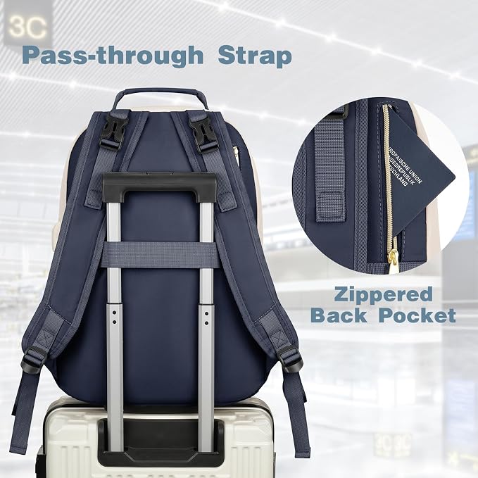 Diaper Bag Backpack, Quilted Baby Bag with Changing Pad & Stroller Straps & Pacifier Case, Large Travel Diaper Bags for Mom Dad, Blue Beige - Image 7