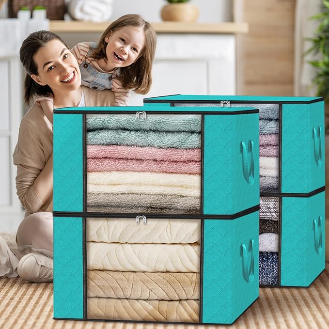 8 Pack Storage Bags for Clothes Blanket Storage Bins with Lids | Foldable Closet Organizers with Zippers,Window and Handles,Fabric Storage Bins for Sweater,Comforter,Bedding,Dorm essentials - Image 7