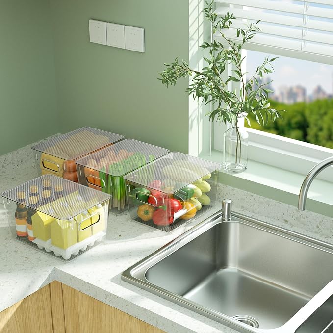 BALEINE Clear Stackable Storage Bins with Lids, Plastic Containers with Handle for Pantry Organizers and Storage, Plastic Bins for Fridge, Kitchen, Bathroom, Cabinet (13x7.4x7, 8PK) - Image 8