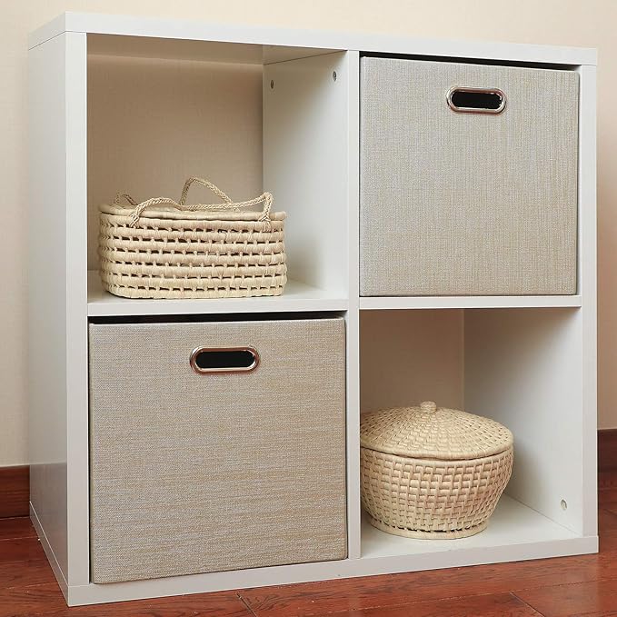 Posprica Storage Cube Basket Bins,13×13 Foldable Storage Boxes for Closet Organizer Shelf Cabinet Bookcase,Thick Fabric Drawer,Set of 4, Beige - Image 7