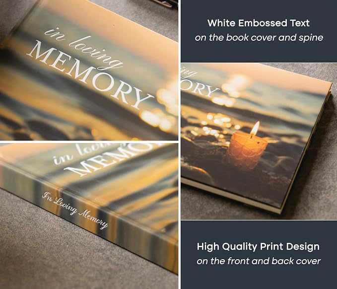 Candle Hardcover Funeral Guest Book - 9.5 x 7 Celebration of Life Guestbook for Memorial Service with 5x7 Paper Sign, Pen, Black Photo Corner Stickers - Image 7
