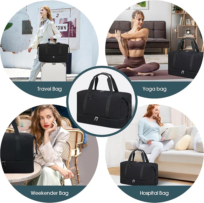 Women's Weekender bag Travel Duffel Bag with Shoe Compartment 21-inch Airline-Approved Carry-On, 2-Piece Overnight Bag Set Personal Item Luggage - Image 8