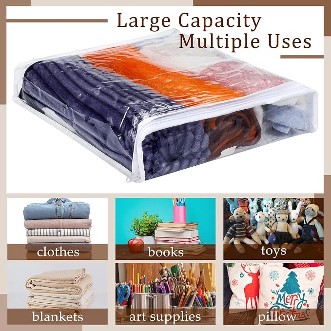 Kingdder 16 Pcs Clear Zippered Storage Bags Plastic Sweater Bag with Zipper | 16 x 14 x 2.5 Inch Vinyl Sheet Organizer and Storage for Clothing Blankets Sheet Linen Bed Pillow Cube Organizer - Image 6
