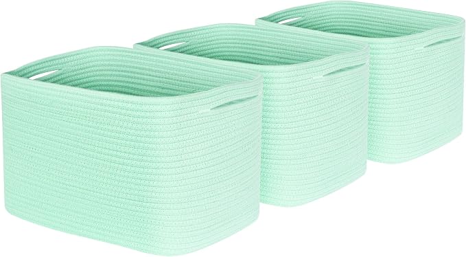 3-Pack Decorative Woven Storage Baskets for Shelves, Cube Bin Box for Organizing Books, Shoes, Dog Toys, Pantry Closet and Living Room Organizer, Mint - Image 8