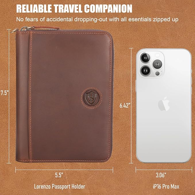 STAR VISTA Lorenzo Full Grain Leather Family Passport Wallet for 4, Large Travel Document Organizer for Exquisite Voyagers, Multi-Currency Compartments, RFID Blocking, AirTag Track, Espresso Brown - Image 9