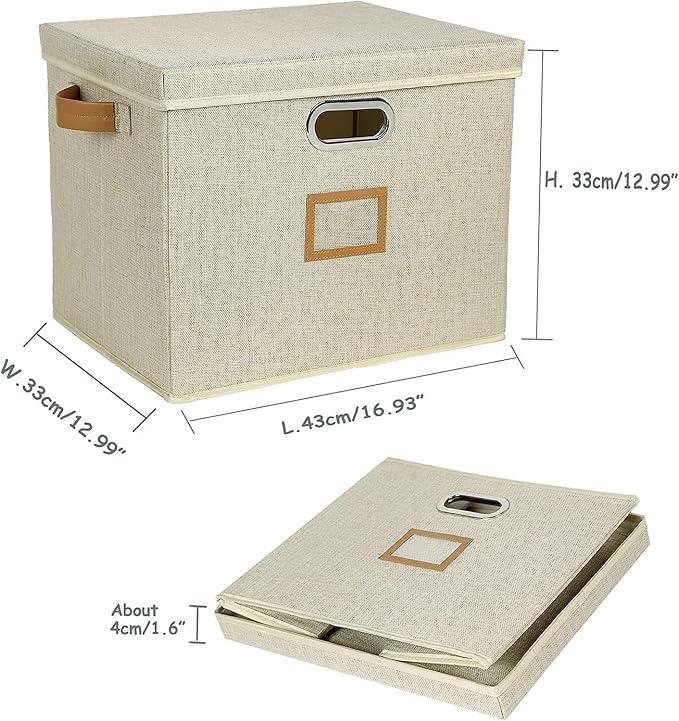 12-Inch Vinyl Record Storage Boxes with Lids and Handles, Stylish and Practical LP Record Organizer for 100+ Single Records, Suitable for Living Room, Study, Concert Hall or Office (Beige, 17"-4 Pack) - Image 7
