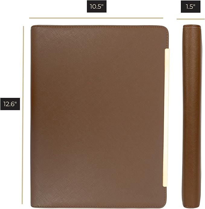 BLU MONACO | Brown Vegan Leather Padfolio | Zippered Work Organizer Binder with Gold Trim | Professional Document Case 8.5 x 11 for Women - Image 6