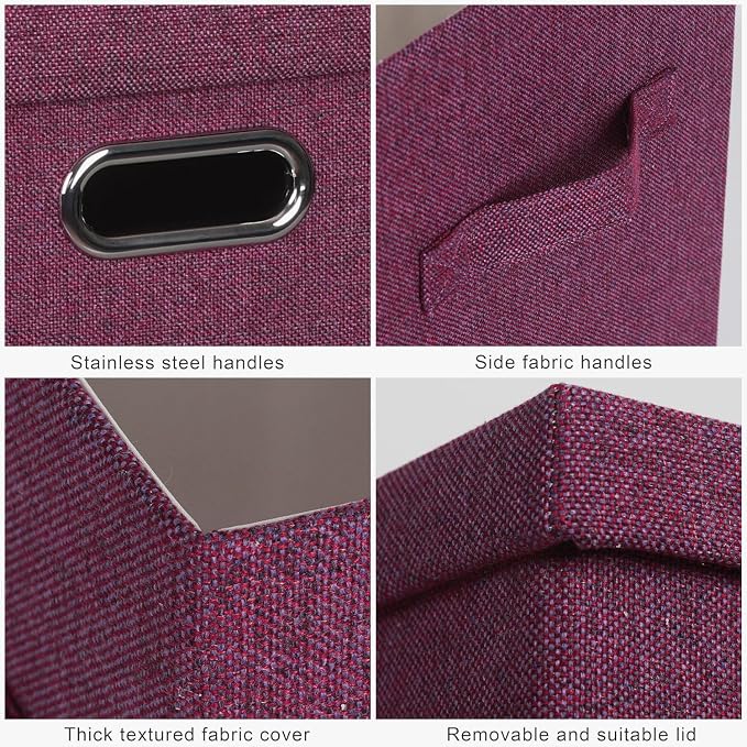 Storage Bins with Lids Fabric Closet Organizers Cubes Office Organization | 36 Quart 3 Pack Purple Collapsible Stackable Linen Fabric 4 Handles Bedroom Closet Cabinet Under Bed Clothes Toy Office File - Image 7