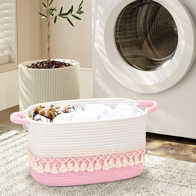 3 Pack Storage Basket for Shelves, Boho Cotton Rope Storage Bins with Heavy Tassel, Shelf Baskets Large Woven Baskets for Organizing, Cube Organizer Bins, Baby Laundry Basket for Clothes, Toys, Pets - Image 9