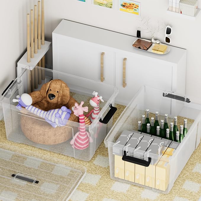 Cetomo Lidded Storage Bin with Handle, Storage Bins with Lid, Organizing Container with Secure Latching Buckles, Stackable and Nestable, Plastic, 40 Quart-6 Pack, Clear - Image 7