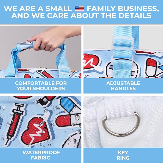 White Peas Nurse Bag & Utility Tote - Waterproof, Top YKK Zip, L18" x H14" x W7" - SHYLERO - Image 9