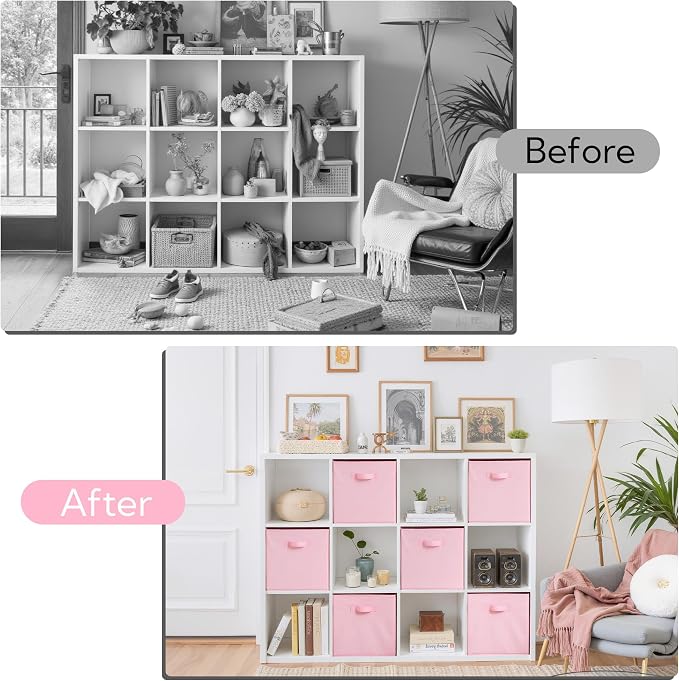 Cupic Cupid 6-Pack 13x13 Cube Storage Bins, Storage Cube Organizer, Pink | Foldable, Reinforced Front Handle, Holds Clothes, Toys, Blankets, Fits Closet, Cube Shelves, Nursery, Bedroom - Image 8